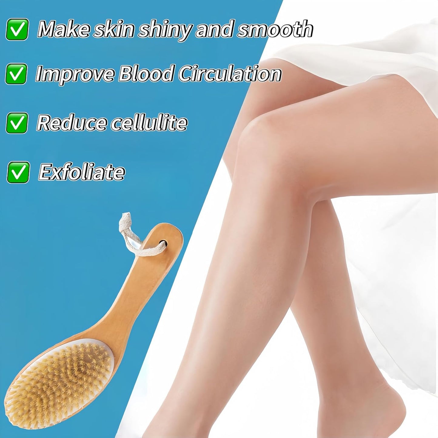 Dry Brushing Body Brush with Contoured Wooden Handle,Natural Bristle Exfoliating Scrubber for Lymphatic Drainage,Dry Skin,Pore Cleansing,Cellulite Decrease and Blood Circulation Boost