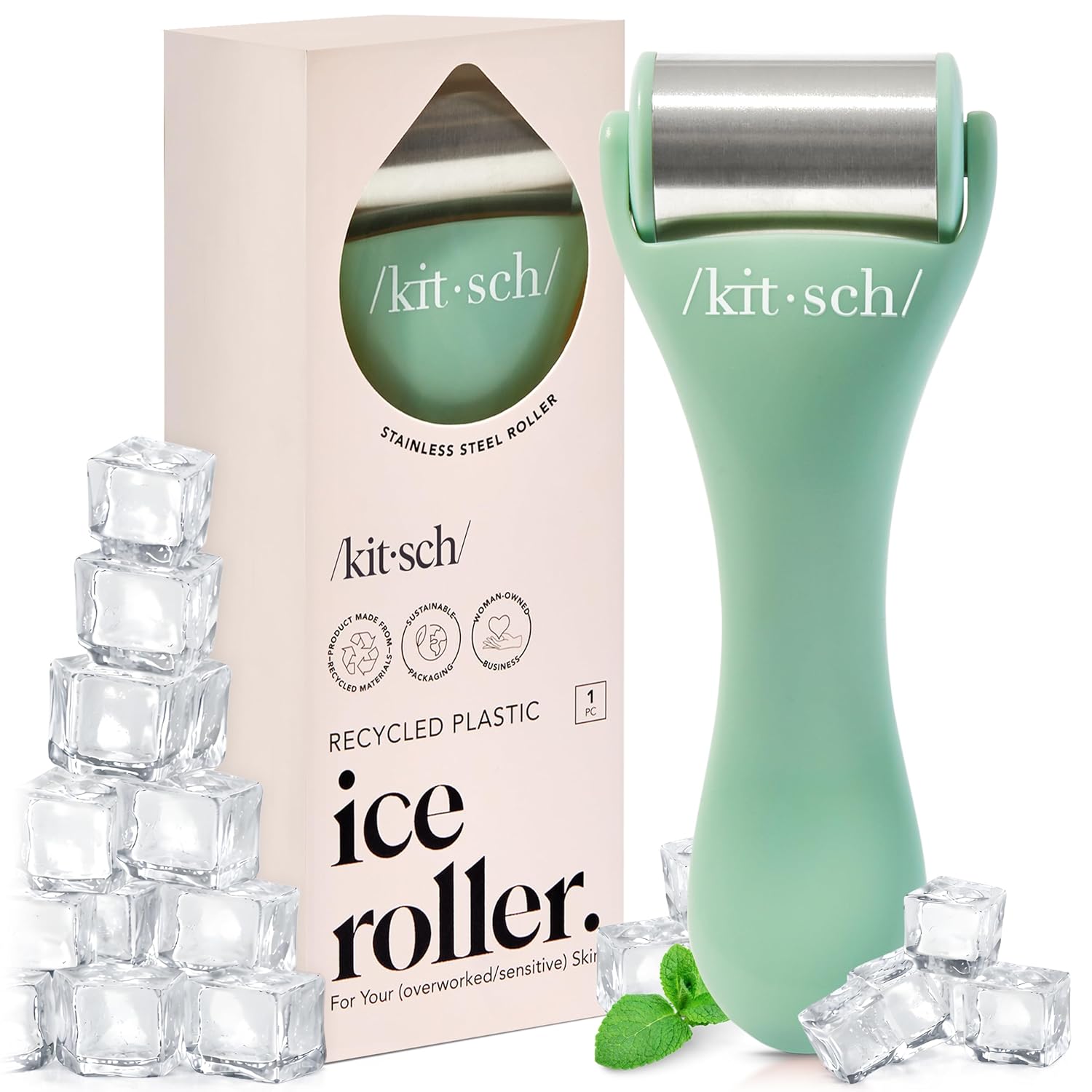 Kitsch Ice Roller for Face – Stainless Steel Ice Face Roller to Reduce Puffiness, Redness & Headaches – Cooling Facial Roller for Skin Care, Irritation Relief & Spa-Like Experience at Home - Mint