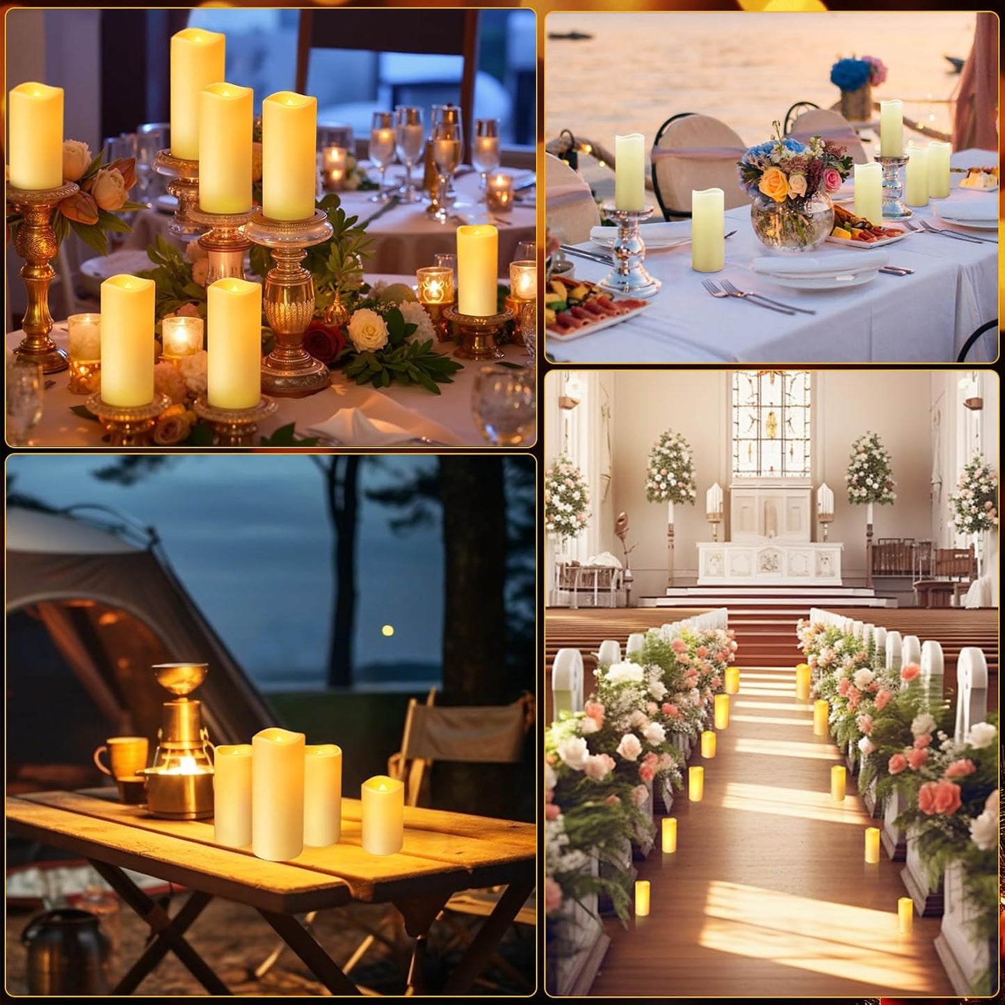 24pcs Flameless Candles with Remote Timer,Waterproof Outdoor LED Candles with Battery Operated(D 2.2” x H 4”/5”/6”),Warm Flickering Glow for Cozy & Romantic Home Décor/Wedding/Halloween/Festiv