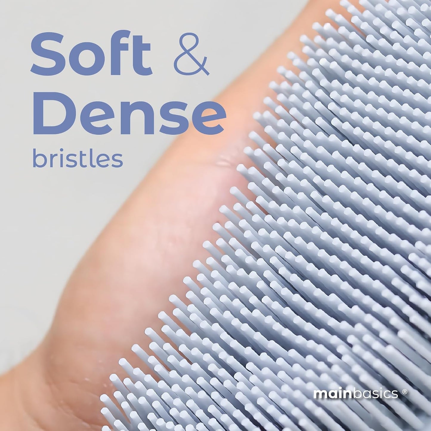 MainBasics Silicone Body Scrubber - Dual-Sided Shower Exfoliator for Men & Women, Gentle Silicone Loofah Alternative for Deep Clean (Frosted Sky, Exfoliate)