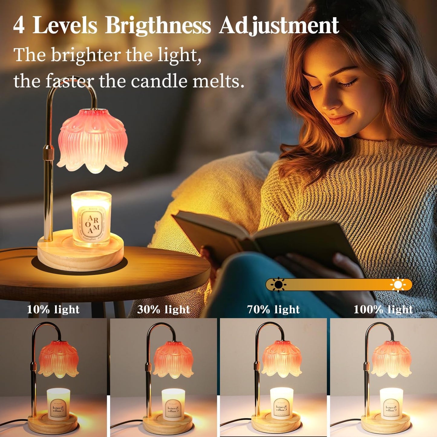 GEEZO Fragrance Candle Warmer Lamp，Electric Candle Warmer with Timer & Dimmer，Mom Christmas Birthday Gifts for Women, House Warming Gifts New Home Bedroom Decor
