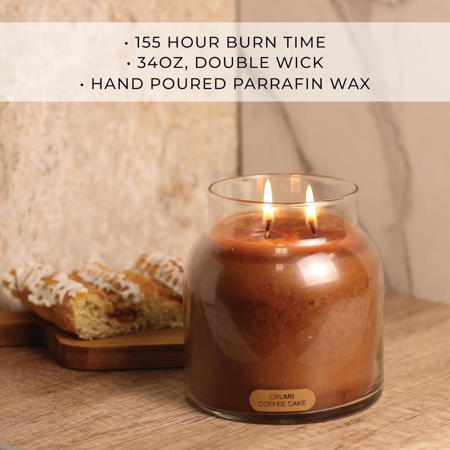 A Cheerful Giver — Crumb Coffee Cake - 34oz Papa Scented Candle Jar with Lid - Keepers of the Light - 155 Hours of Burn Time, Gift for Women, Brown
