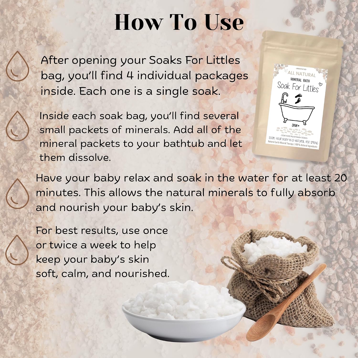 Soak for Littles: Mineral Bath Soak, 100% Organic Natural Earth Minerals,(Age 3m Plus) Better Than Oatmeal Bath Baby, Epsom, Oatmeal, or Kids Salts Baths, A Natural Hot Spring -4 Soaks