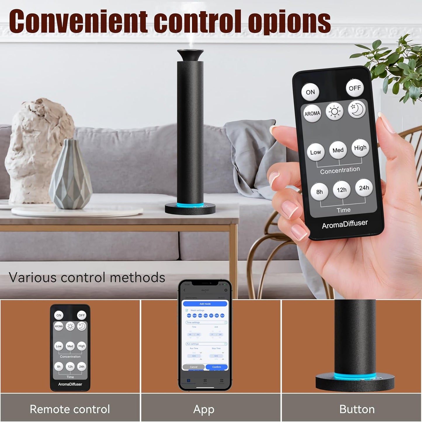 Waterless Diffuser Machine Scent Air Machine Covers 1800 Sq Ft for Home Diffusers Essential Oil Diffusers Studio Scent Diffuser Large Room Fragrance App Remote Control Capacity 3.5 Oz Light Silver