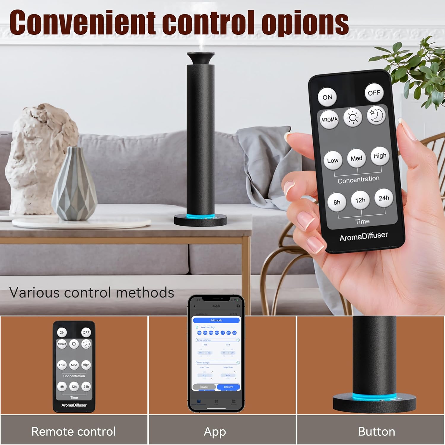 Waterless Diffuser Machine Scent Air Machine Covers 1800 Sq Ft for Home Diffusers Essential Oil Diffusers Studio Scent Diffuser Large Room Fragrance App Remote Control Capacity 3.5 Oz Light Silver