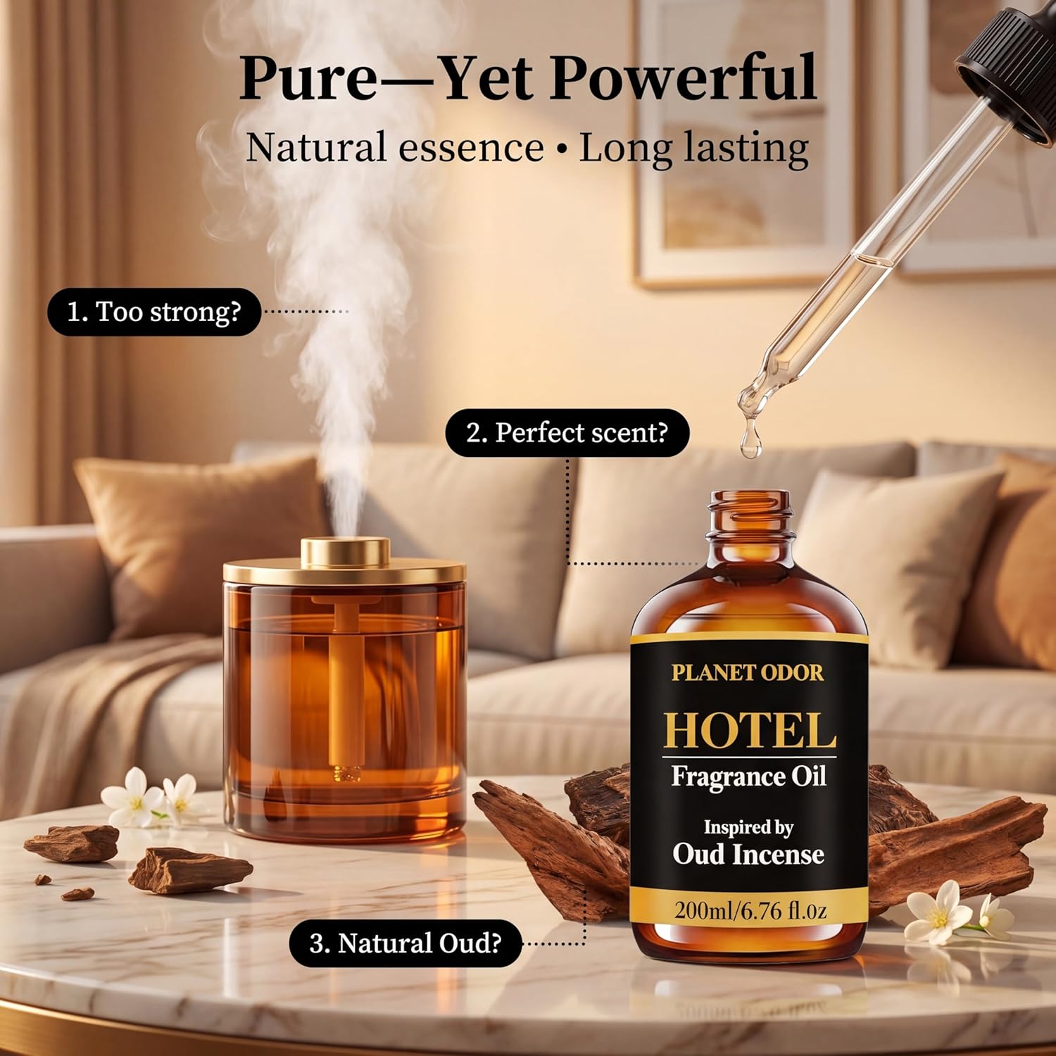Oud & Ebony Diffuser Oil - Luxury Essential Oils for Diffuser Refill & Air Freshener Room Spray, Long-Lasting Natural Home Fragrance and Hotel Scent for Diffusers & HVAC Machines（(6.76 Fl Oz)