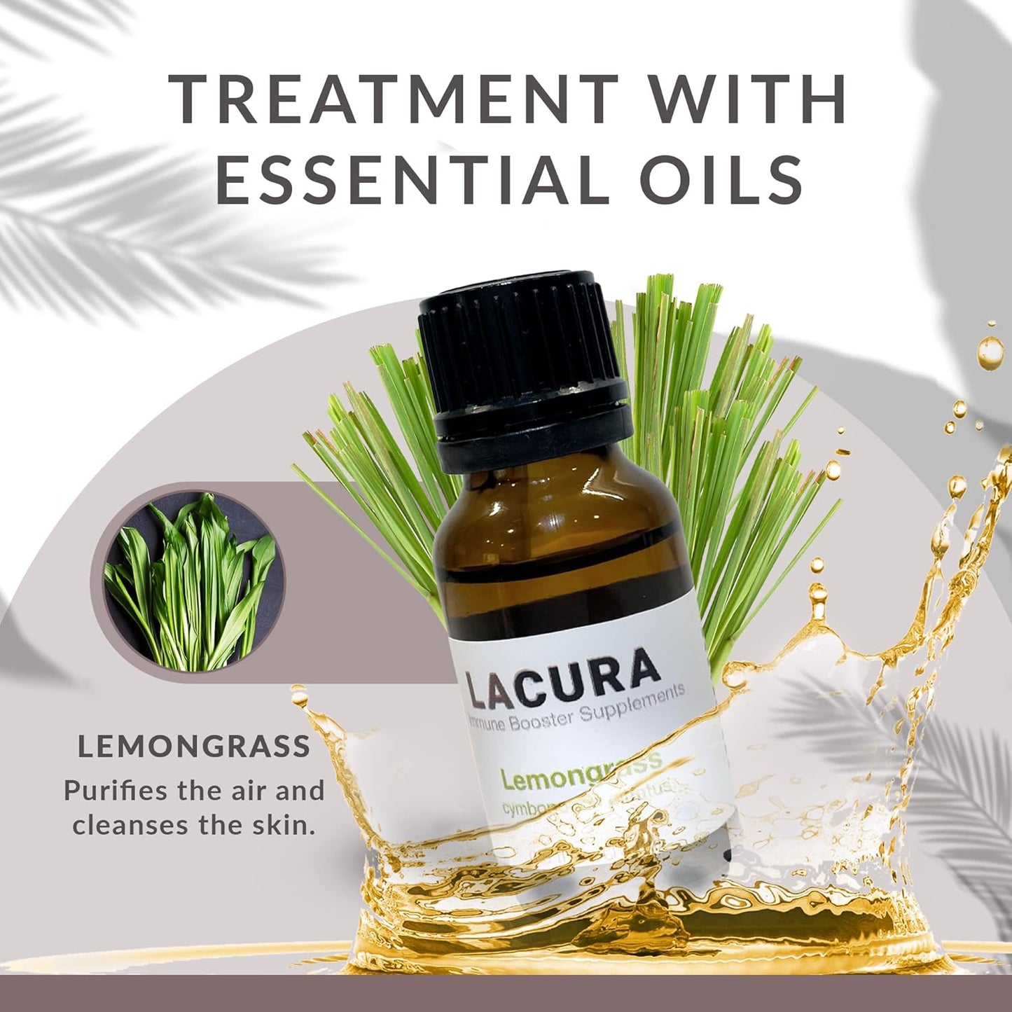 Lacura Pure Lemongrass Essential Oil for Diffuser & Skin Care - Natural Aromatherapy Oil for Massage, Cleansing & Stress Relief - Undiluted Plant Extract for Home & Body Wellness - 15mL