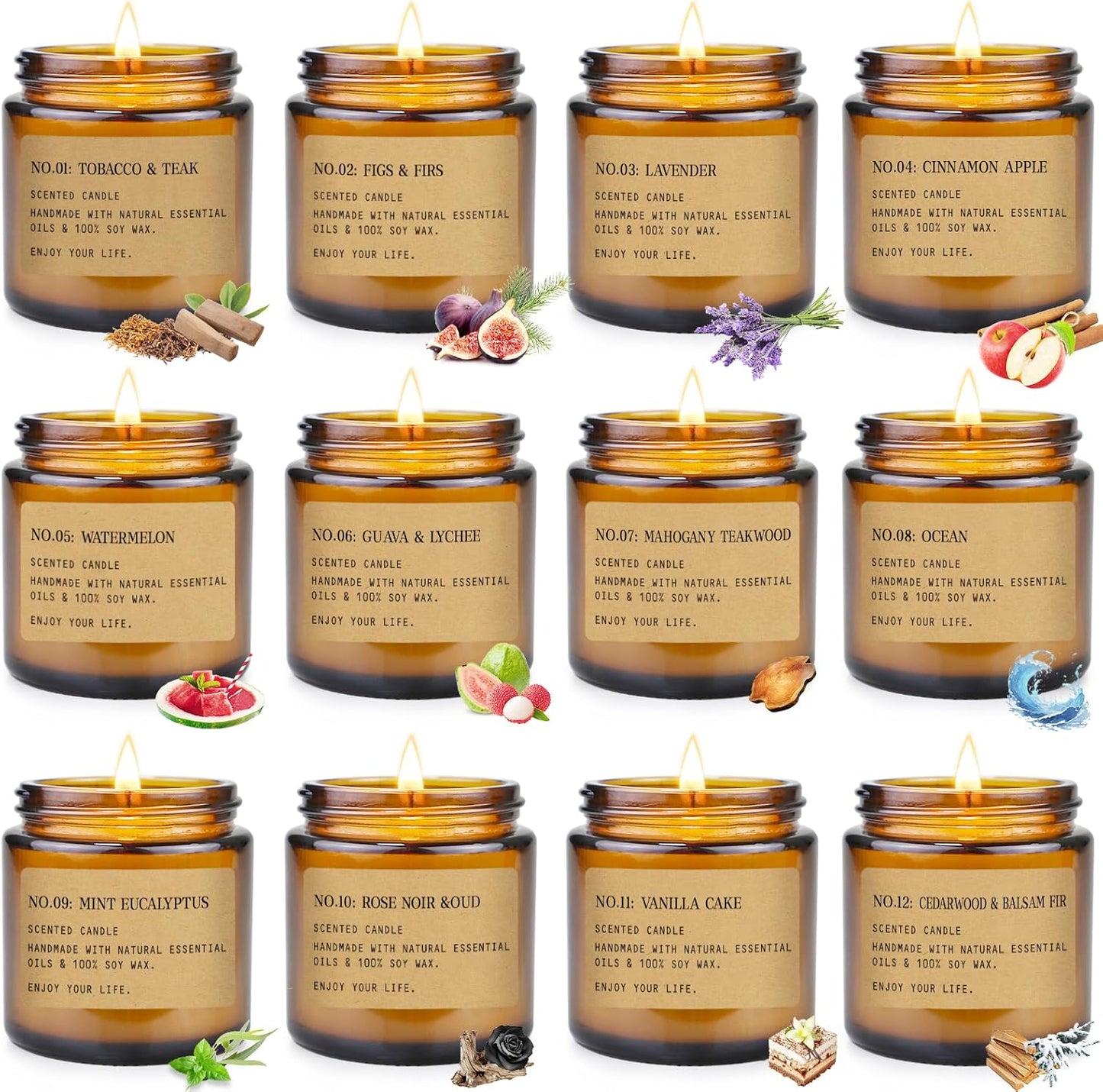Scented Candles Gift Set,12 Pack Aromatherapy Candles for Home Scented, Aromatherapy Jar Candle Gifts for Women, Natural Soy Wax Amber Candle Set, Scented Candles Set for Birthday Present