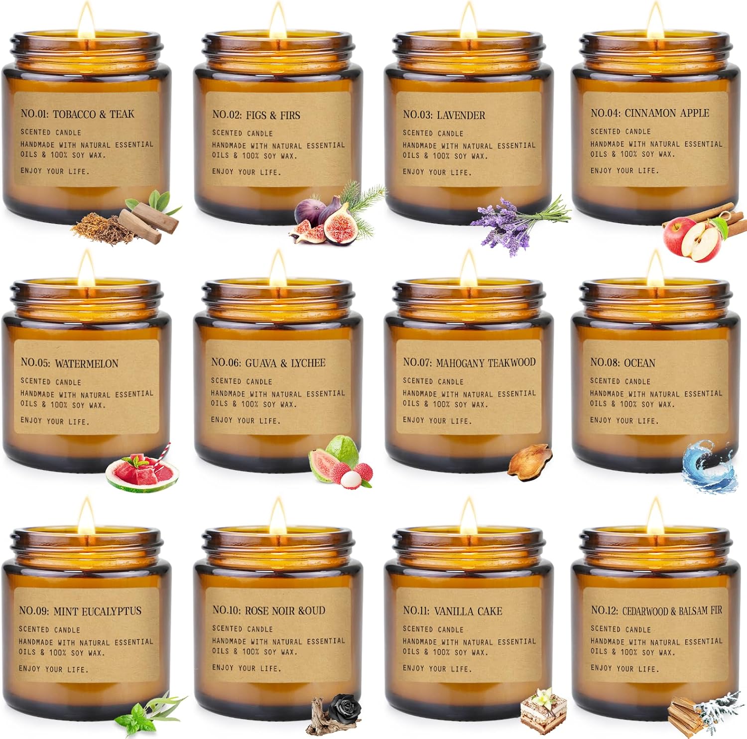 Scented Candles Gift Set,12 Pack Aromatherapy Candles for Home Scented, Aromatherapy Jar Candle Gifts for Women, Natural Soy Wax Amber Candle Set, Scented Candles Set for Birthday Present