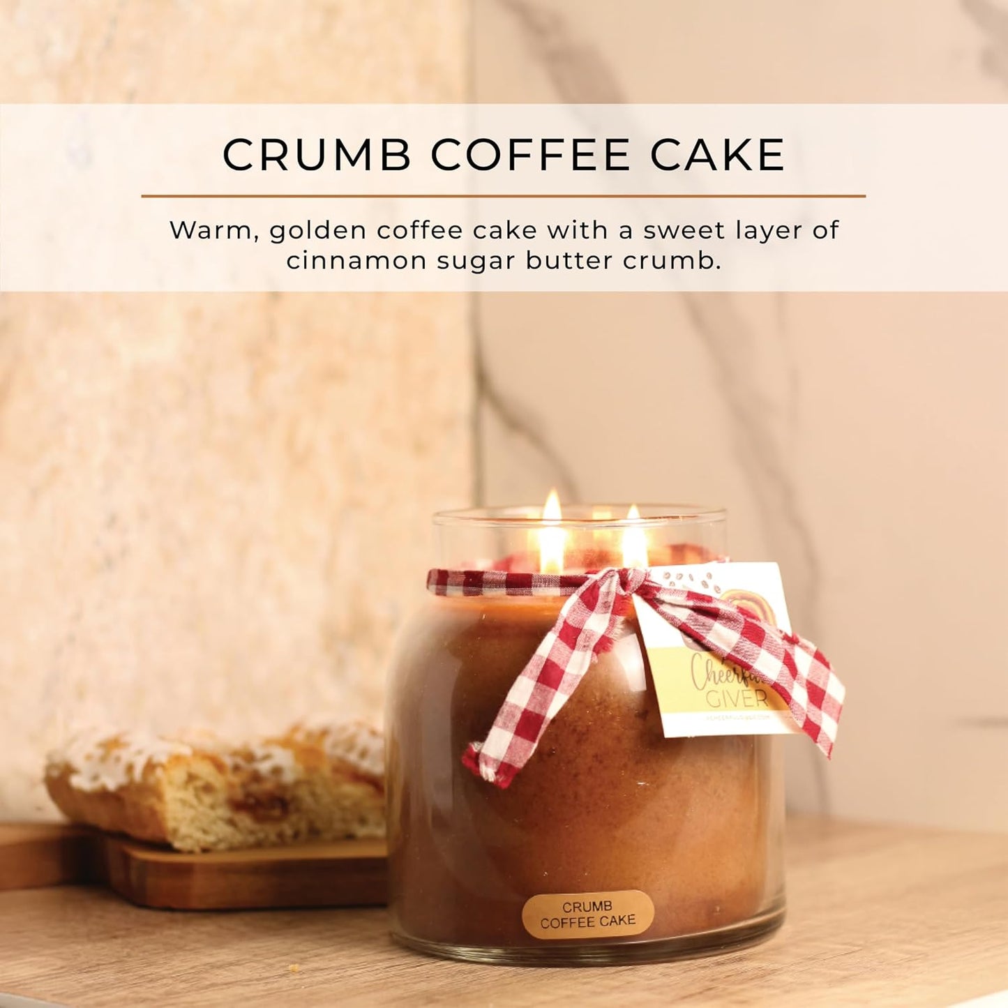 A Cheerful Giver — Crumb Coffee Cake - 34oz Papa Scented Candle Jar with Lid - Keepers of the Light - 155 Hours of Burn Time, Gift for Women, Brown