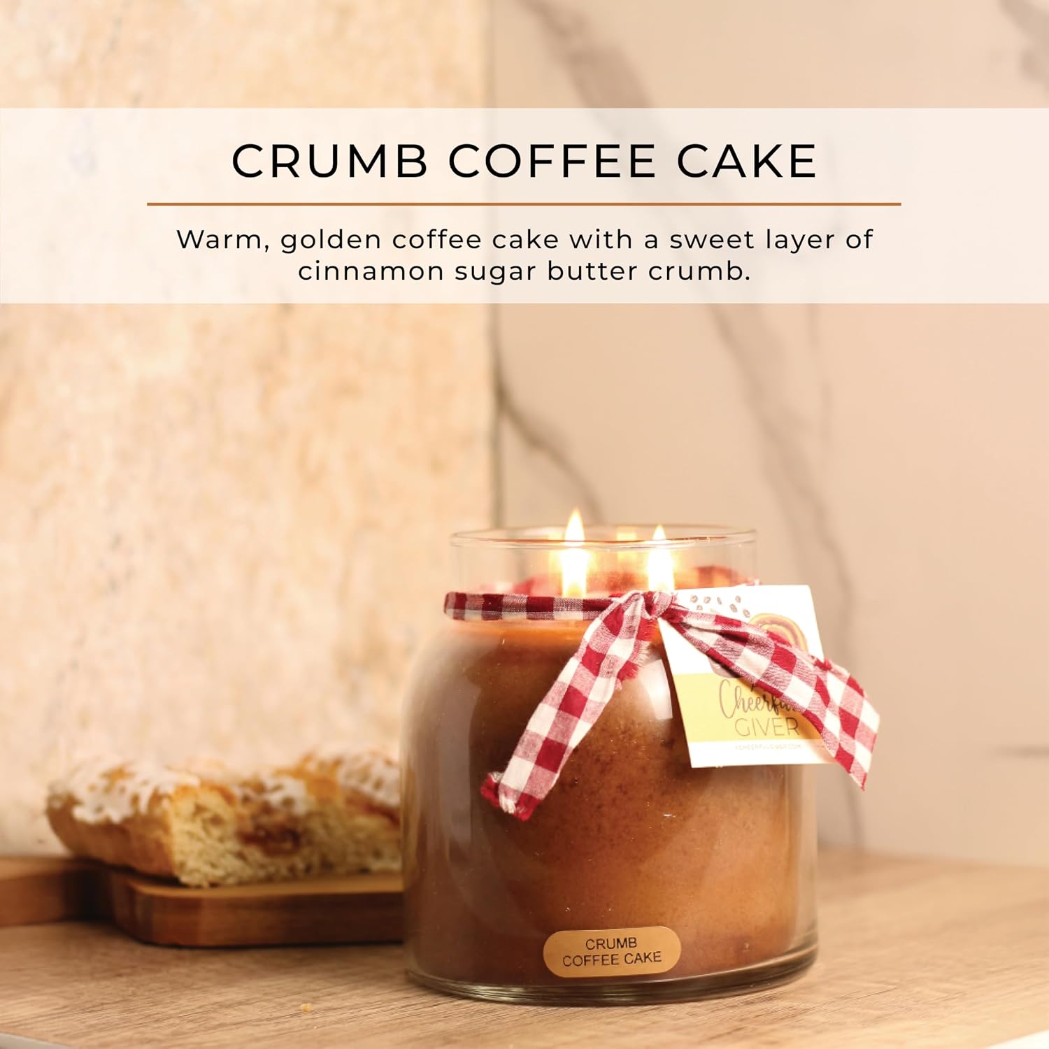 A Cheerful Giver — Crumb Coffee Cake - 34oz Papa Scented Candle Jar with Lid - Keepers of the Light - 155 Hours of Burn Time, Gift for Women, Brown