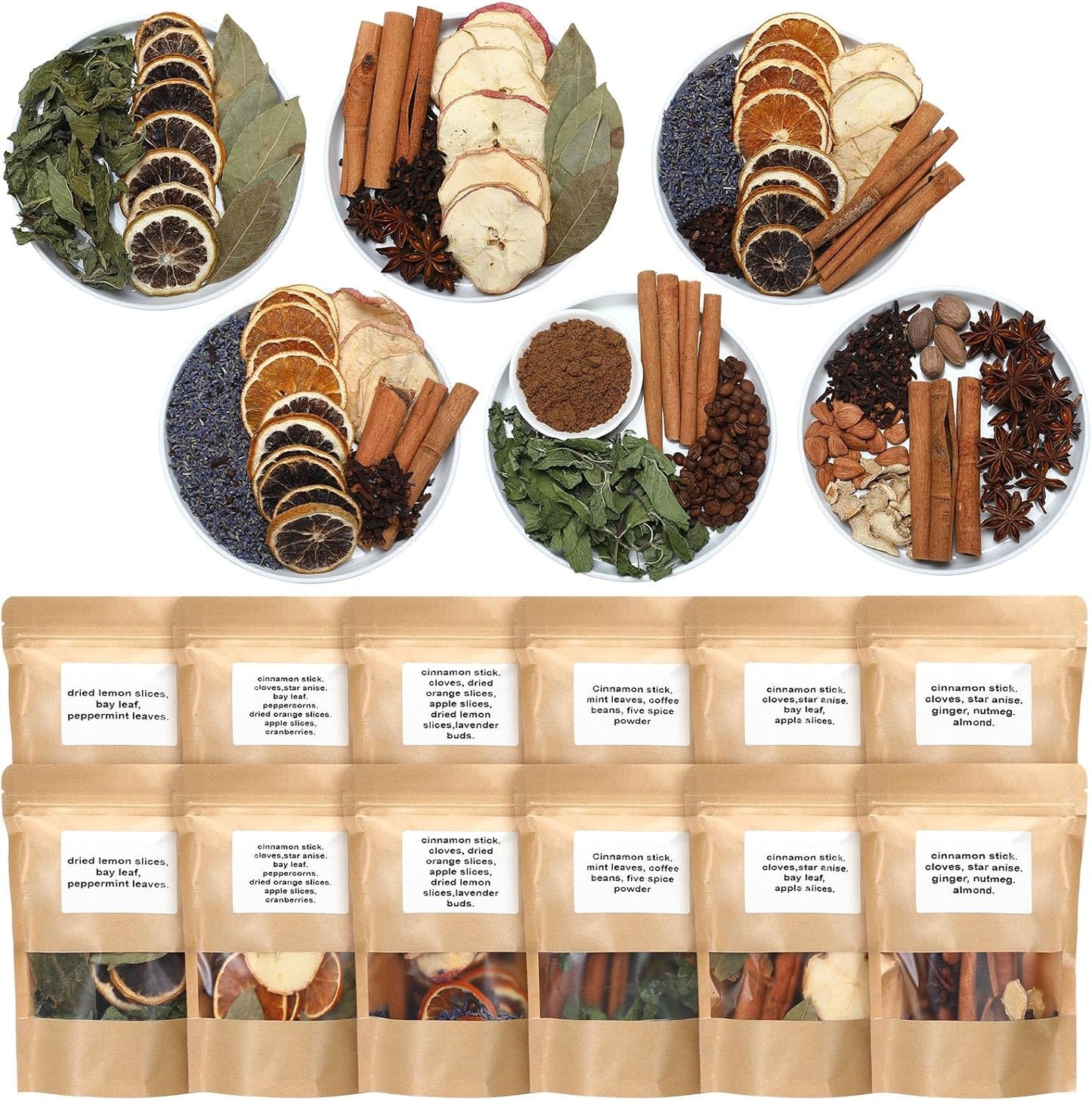 Siifert 12 Pack Winter Stovetop Potpourri Simmer Pot Kit Dried Orange Slices Cinnamon Stick Air Freshener Sachet Ingredients Bowl Filler Decor for Holiday Fragrance Housewarming Gift