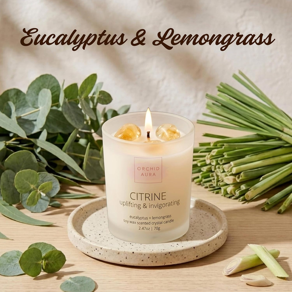 Soy Candles with Healing Crystals. Citrine