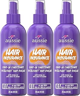 Aussie Hair Insurance Leave-In Conditioner Spray: Moisturizing Frizz Control & Detangler with Jojoba Oil (8 Fl Oz Each, 3-Pack)