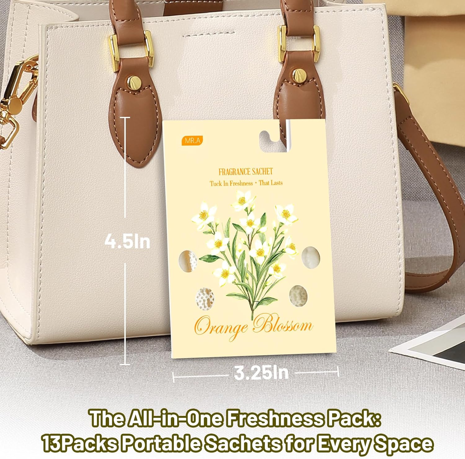 13 Packs Orange Blossom Scented Sachets for Drawer and Closet, Long-Lasting Car Air Freshener Sachet Bags, Drawer deodorizers Fresh Scents, Fragrance Bedroom Essentials
