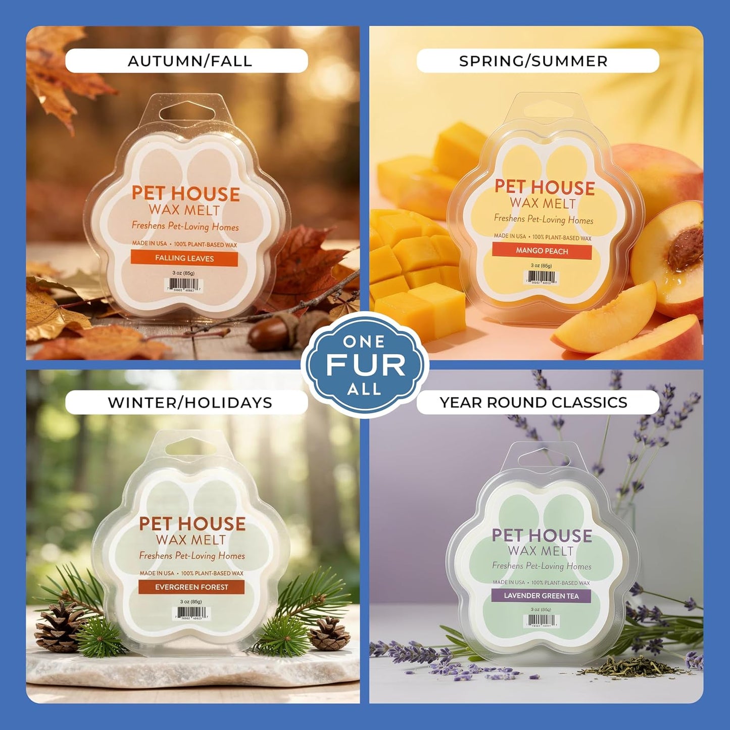 One Fur All Pet House Scented Wax Melts Natural, Plant Based Soy Wax Melts for Pet Odor, Long Lasting Fragrance for Fresh Smelling Homes, Sparkle & Joy, Pack of 2
