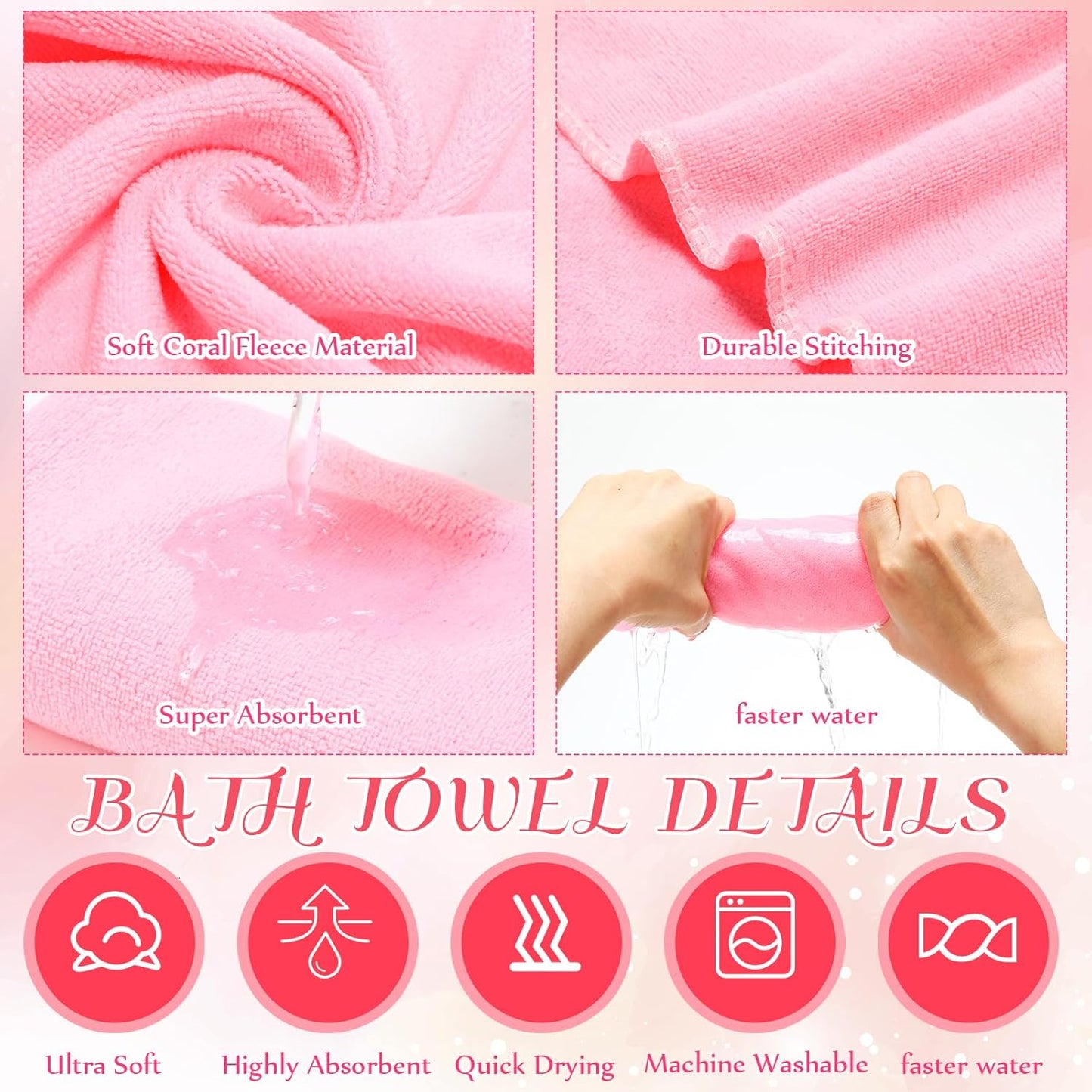 FillTouch 12 Pcs Foot Spa Kit for Girls Kids 12.5''x12.5''x8.3'' Foot Care Bath and 12''x28'' Hand Towels Washbasin Salon Towels Portable for Sleepover Spa Swim Birthday Party Supplies(Light Pink)