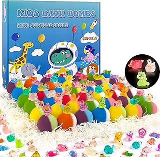Bath Bombs for Kids with Surprise Toy Inside, 42 Pack Kids Bath Bombs Geft Set with 34 Glow-in-The-Dark Toy & 8 Sea Animal Toy Inside, Organic Bubble Fizzy for Boys and Girls.