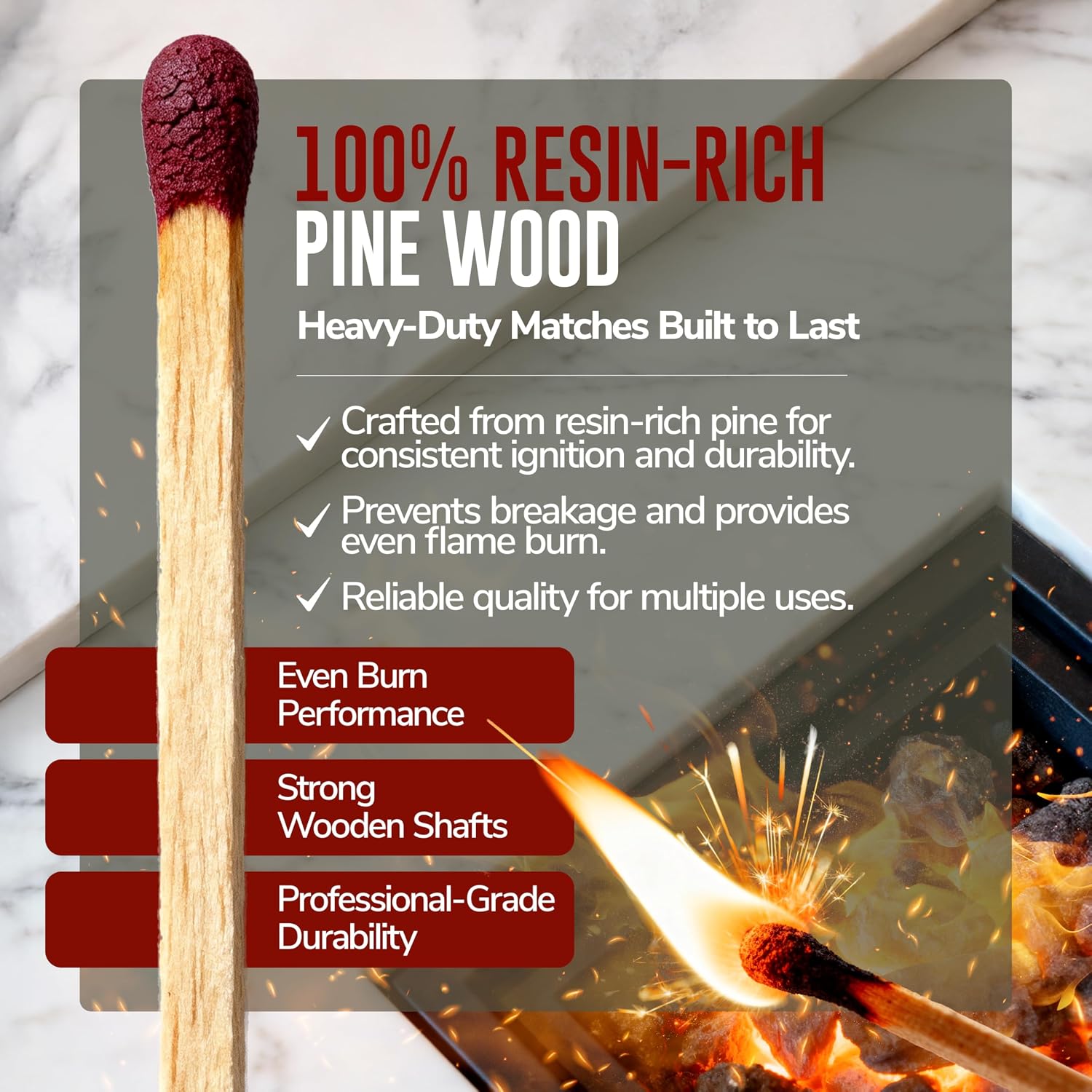 11-Inch Extra Long Wooden Safety Matches (3 Pack) - Ideal for Lighting Fireplace, Candles, Grills & Camping Firepits - Strike on Box - Heavy Duty Long Matches for Fireplace - 150 Count