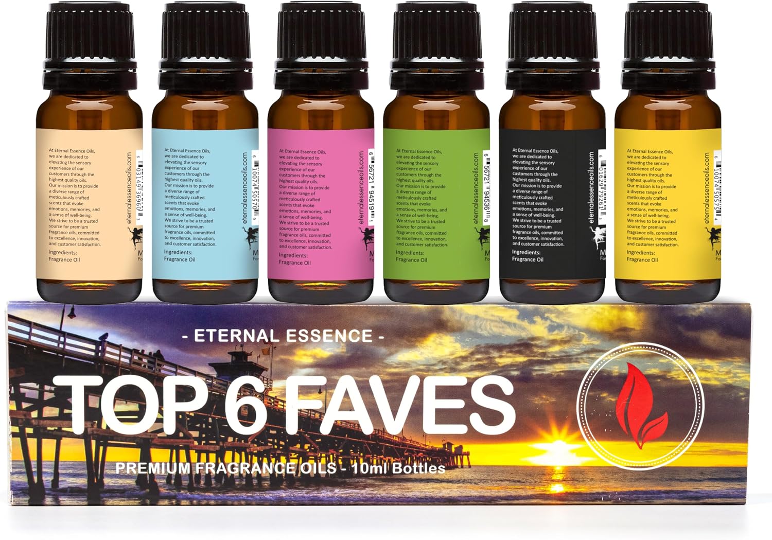 Top 6 Faves - Set of 6 Premium Fragrance Oils - Love Spell, Tahitian Vanilla, Clean Cotton, Mango, Dragon's Blood and Monkey Farts - 10ML