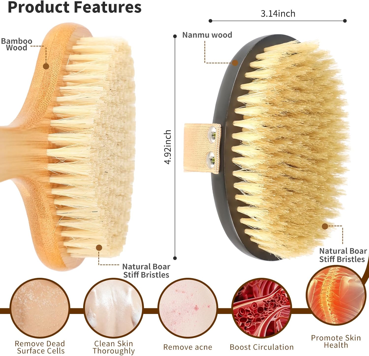 Long Handle Bath Brush-Back Scrubber for Shower, Exfoliating Body Brush with Bristles for Wet & Dry Brushing, Shower Brush for Men & Women