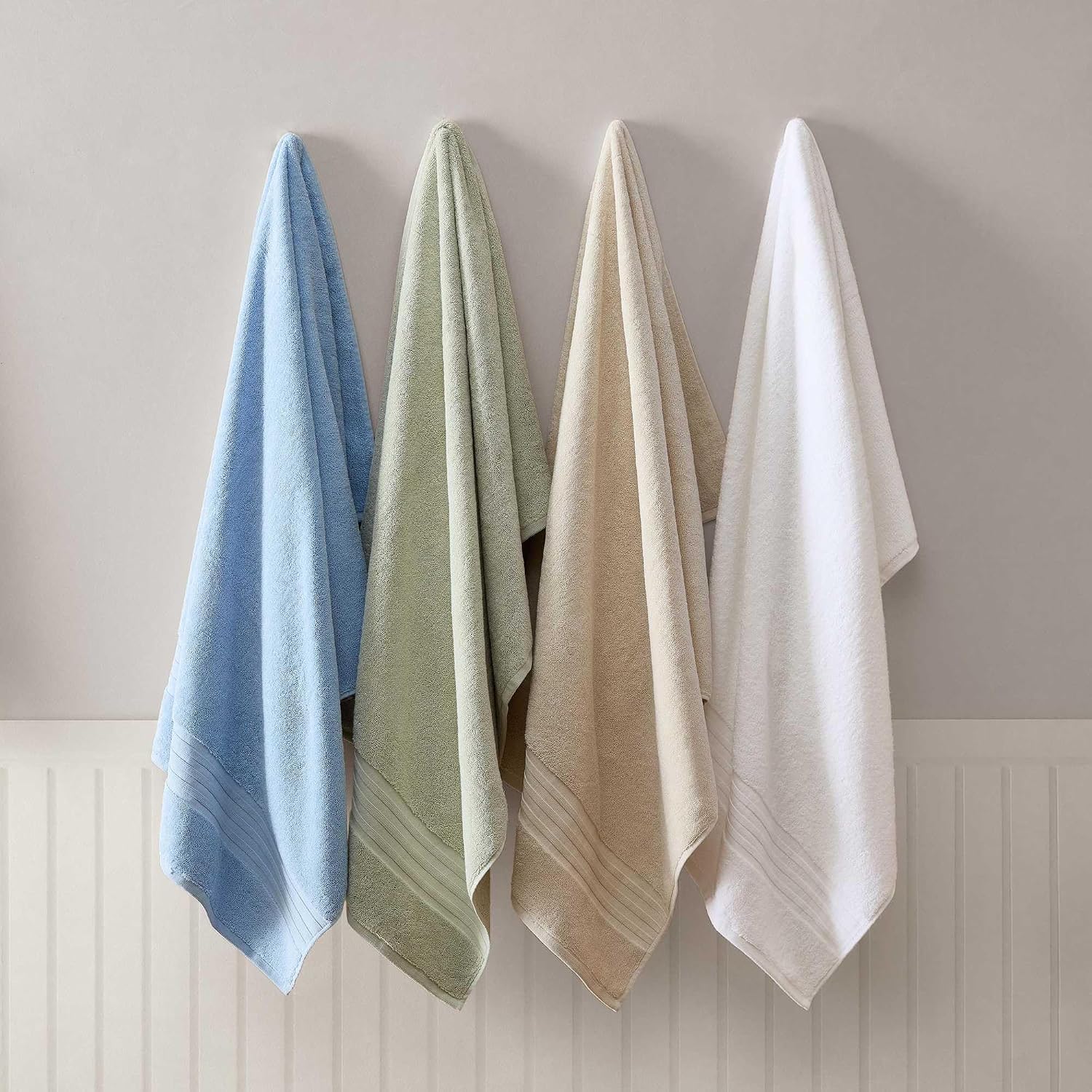 Martha Stewart - Bath Towels, Soft & Absorbent 100% Cotton Towels, Plush 700 GSM, 6-Piece Bathroom Towel Set with Textured Dobby Weave (Skyland Manor White)