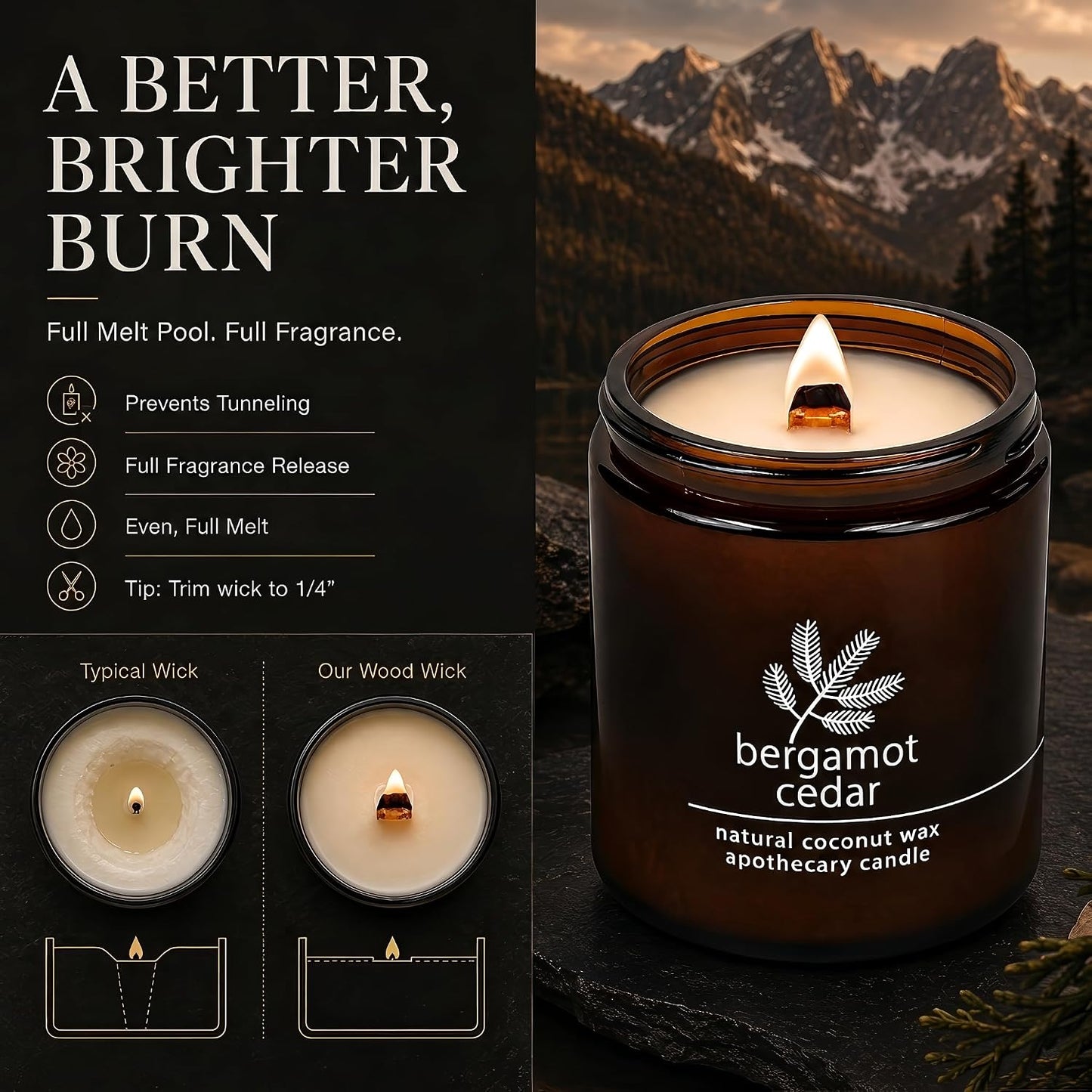 Hemlock Park Bergamot Cedar Apothecary Scented Candle | Crackling Wood Wick, Botanical Fragrance & Coconut Apricot Wax | Up to 60 Hour Burn Time | 8 oz | Made in USA