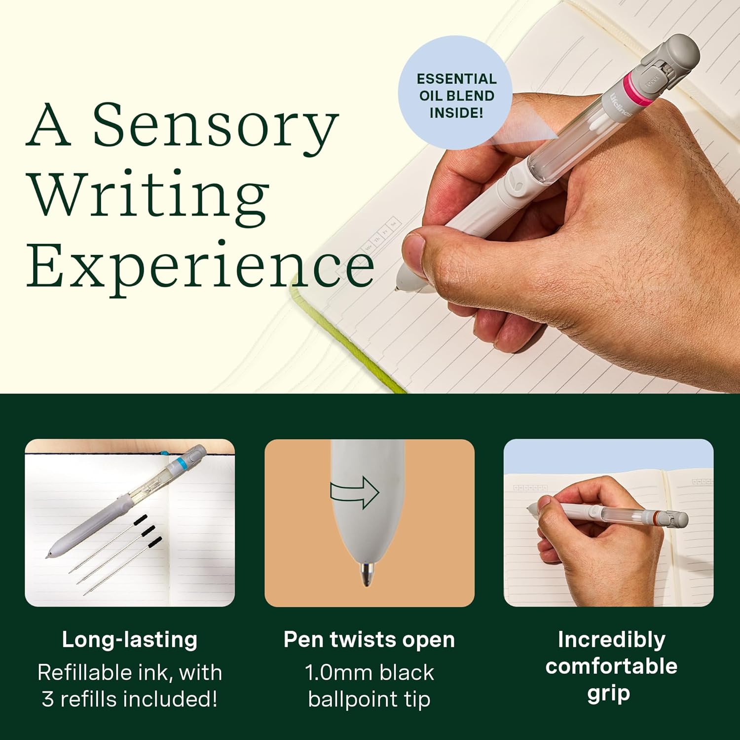 Lifelines Pen Diffuser Set, Candy Store 3-Pack - 1mm Black Ballpoint Pens with Scented Essential Oil Blends – Aromatherapy Diffuser & Sensory Immersion Diffuse Aroma As You Write