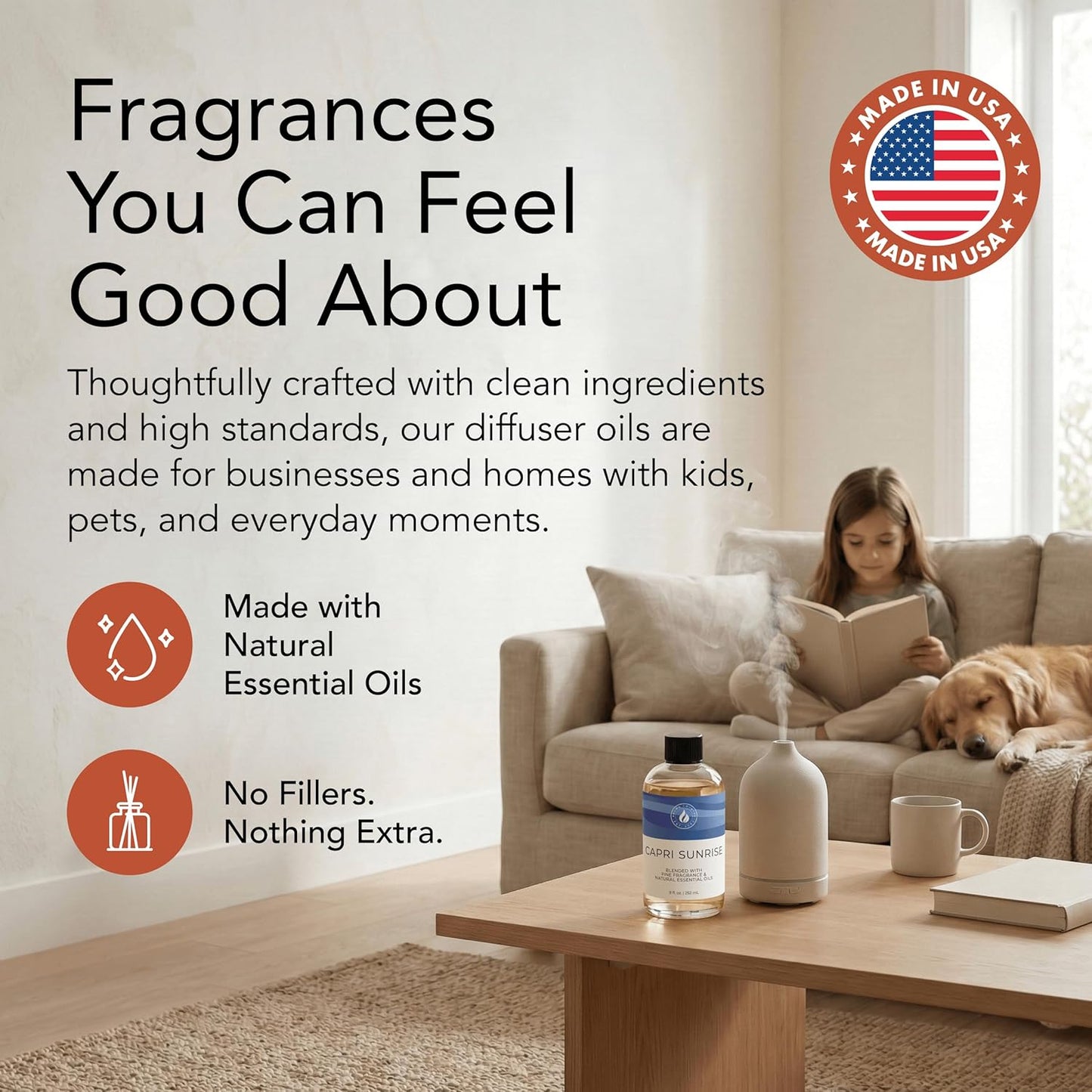 Aroma Country Capri Sunrise Diffuser Oil - Volcano Inspired - Luxury Essential Oils for Diffuser Refill & Air Freshener Room Spray, Long-Lasting, Natural Home Fragrance for Scent Machines (4 Fl oz)