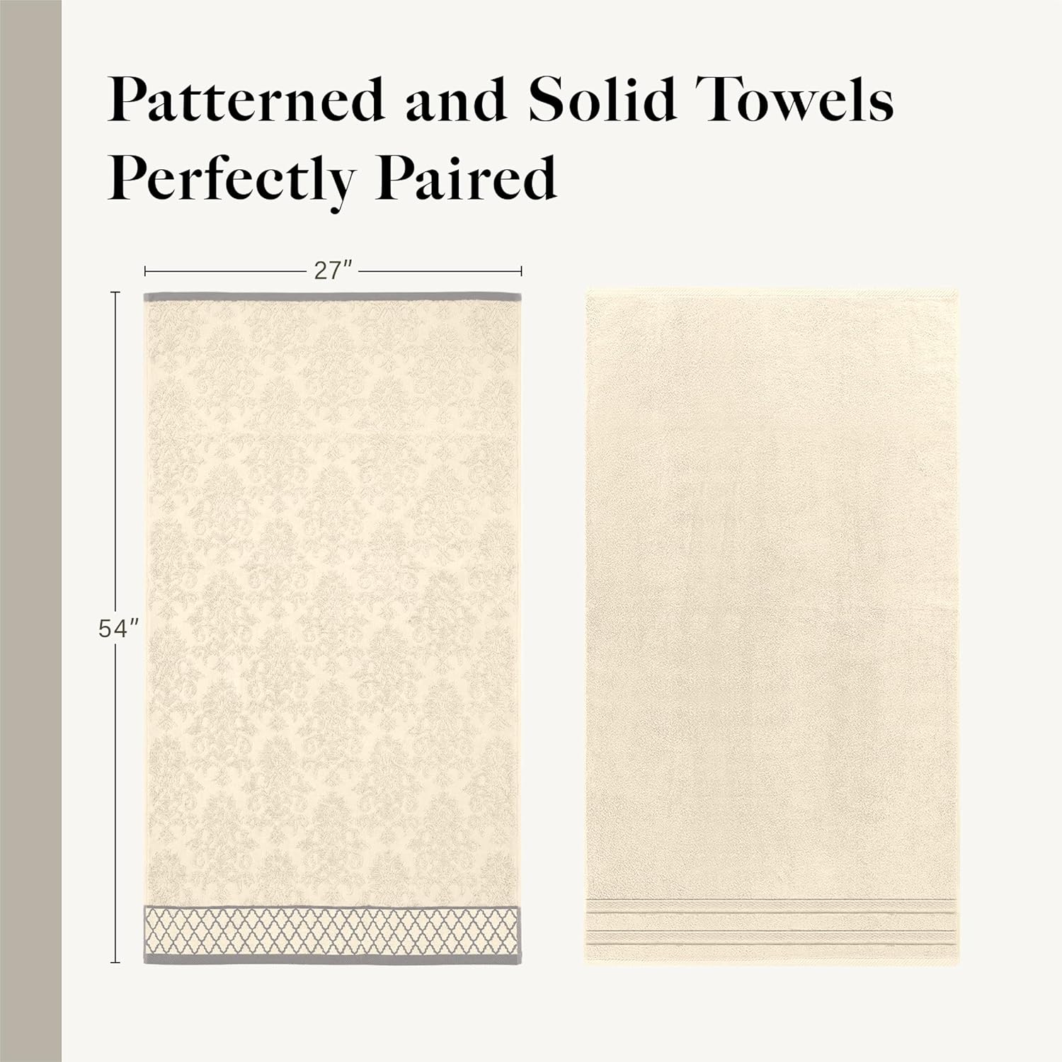 Modern Threads 6 Piece Cotton Bath Towel Set – Ultra Soft 550 GSM Towels – Bathroom Set with Hand Towels and Washcloths – Diamond Border (Ivory Cream)
