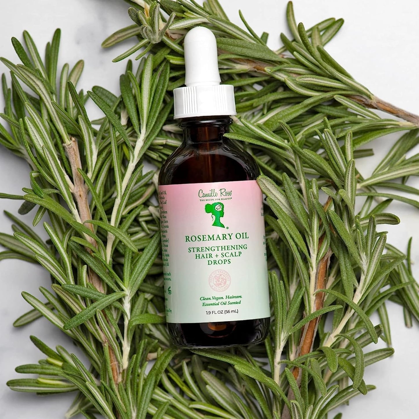 Camille Rose Rosemary Oil Strengthening Hair + Scalp Drops – Castor, Peppermint & Tea Tree Oil Blend for Strength & Resilience, Dry Scalp Treatment, Split Ends, 1.9 Fl Oz
