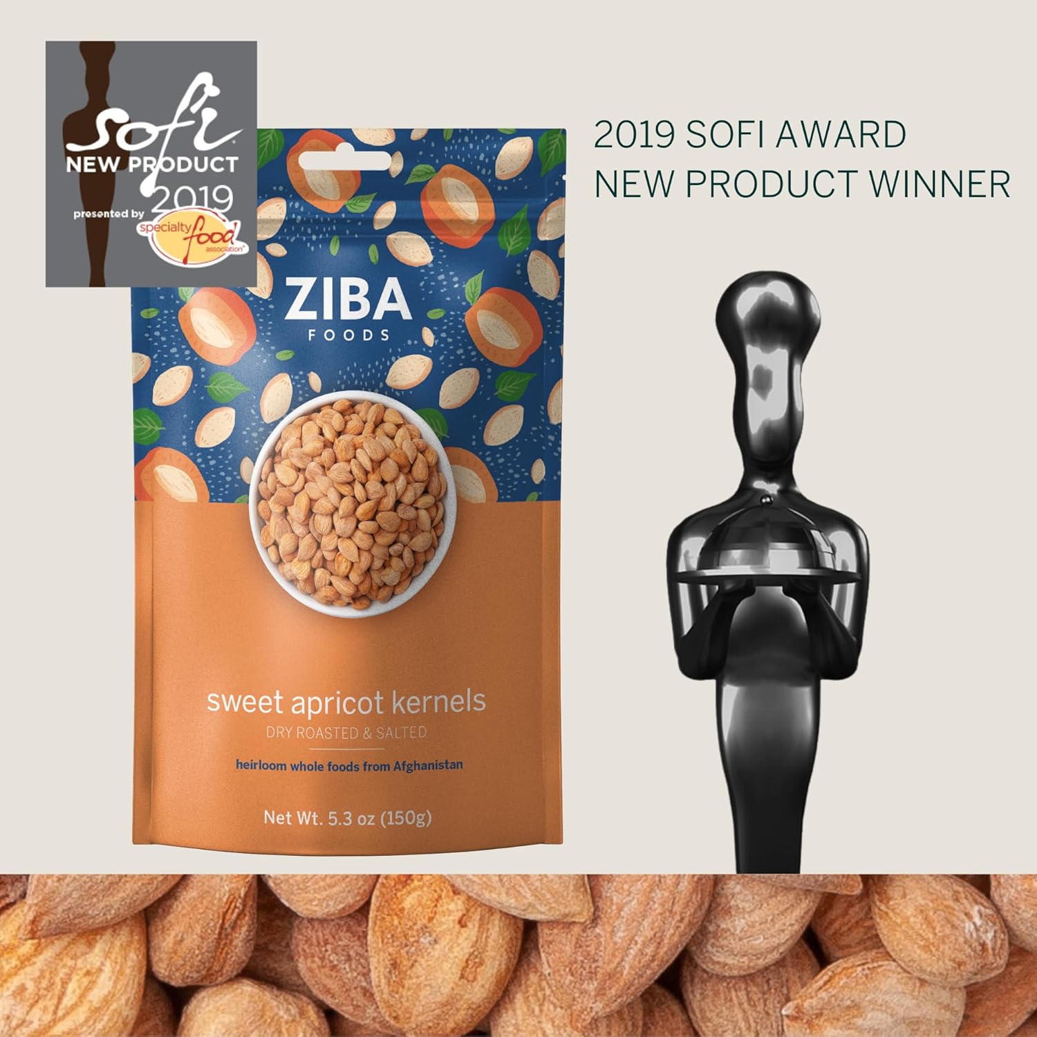 Ziba Foods Wild Grown Sweet Apricot Kernels | Non-GMO, Vegan, Whole 30 Friendly & Keto, Paleo, Dry Roasted Superseed | Wild Grown Superfood Naturally High In Vegan Protein and Omega 3s, Pack of 6