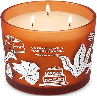 Carrot Cake Maple Caramel Scented Candle | Large 3 Wick Scented Soy Candle for Home | 14.5oz Sweet Carrot Cake Candle | Maple Bakery Candles | Long Lasting Clean Burn | Gift for Women & Men