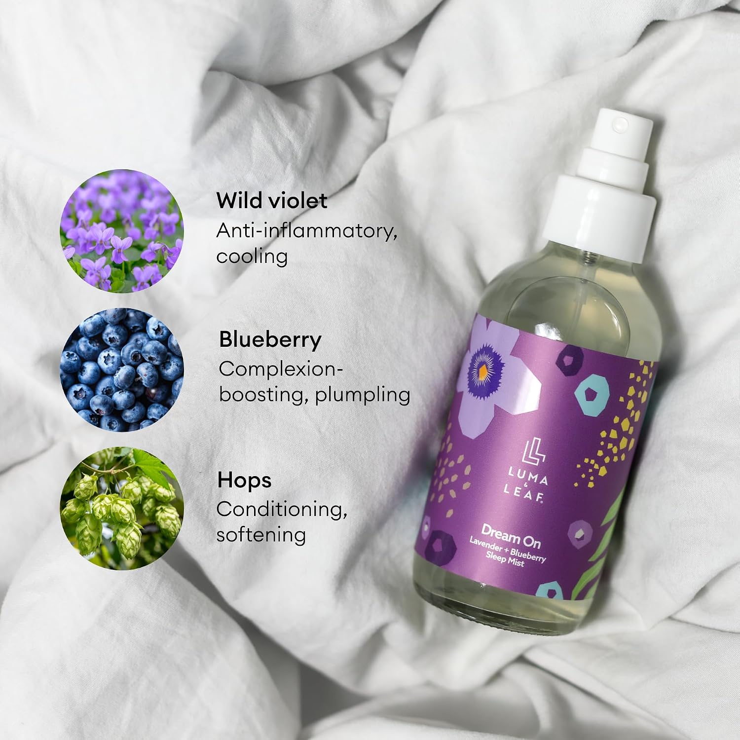 LUMA & LEAF Pillow Spray for Sleep, Lavender Calming Pillow & Face Mist with Blueberry, Soothing Aromatherapy Linen & Room Spray for Relaxation, Natural Vegan Sleep Mist, 4 fl oz