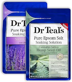Dr Teal's Pure Epsom Salt Bath Variety Gift Set (2 Pack, 3lbs Ea.) - Soothe & Sleep Lavender & Hemp Seed Oil Soaking Solutions - Essential Oils Ease Pain & Help with Sleep
