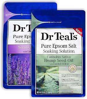 Dr. Teal's Pure Epsom Salt Soaking Solution Gift Set (2 Pack, 3lbs ea.) - Soothe & Sleep Lavender, Cannabis Sativa Hemp Seed Oil with Essential Oil Blend - Nourish Skin & Promote a Better Nights Sleep
