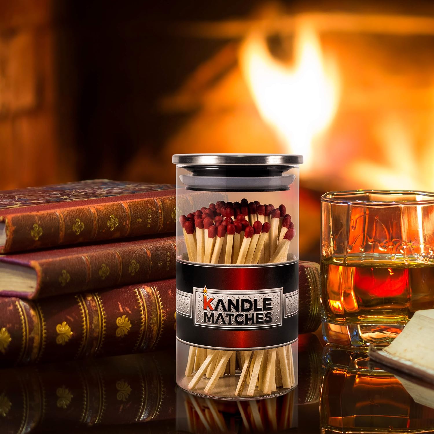 Kandle Matches | Decorative Matches in Glass Jar | Long Wooden for Candles with Striker | Luxury Home Décor Matchsticks | Fireplace & Gift Set Use | 100 Premium Match
