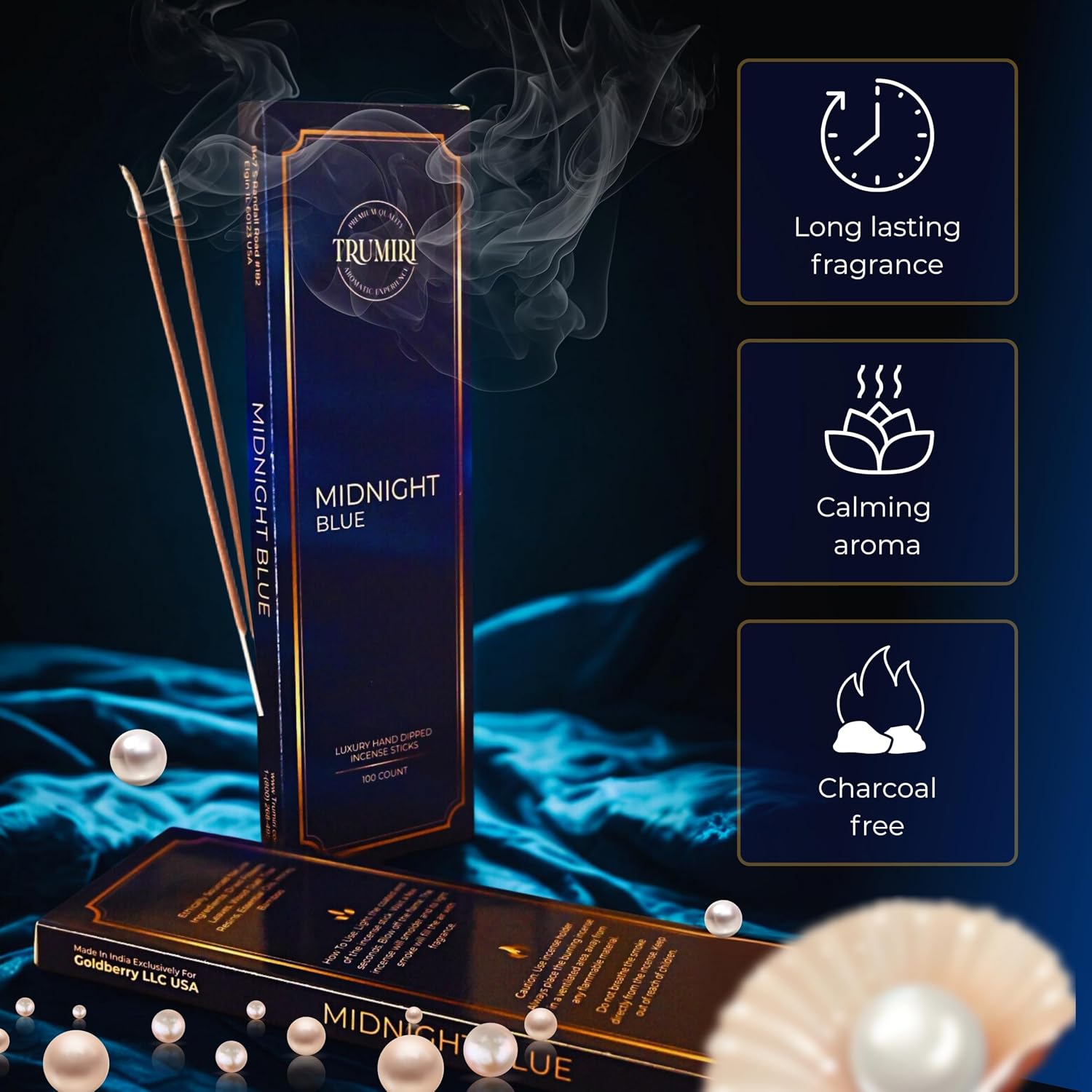 Midnight Blue Incense Sticks - Pack of 100 Inscents-Sticks - Inciensos Aromaticos para La Casa - Made with Natural Ingredients - Scented Insence Non Toxic Insense Incents