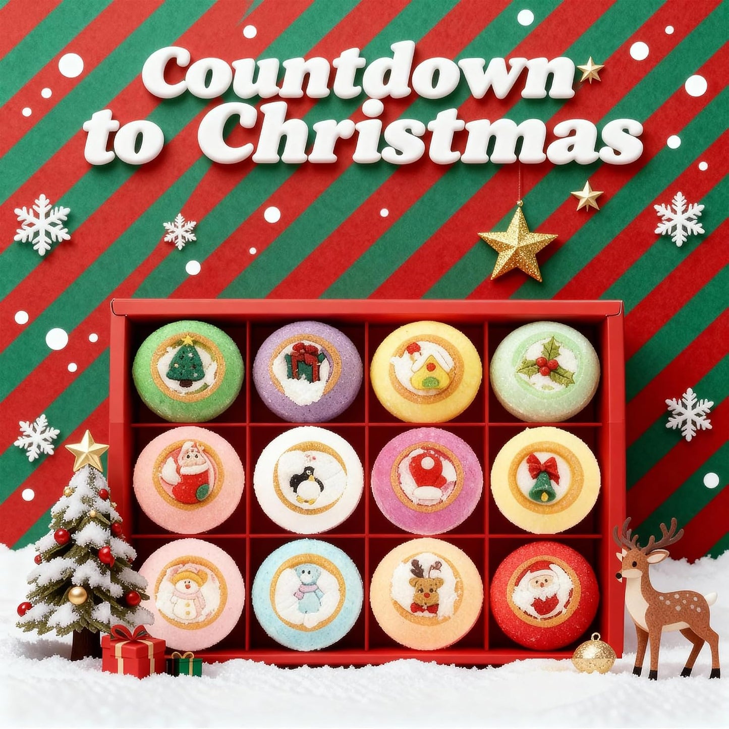 Christmas Surprise Bath Bomb, Bath Bombs with Surprise Inside – Holiday Gift Set, Festive Bath Fizzies for Relaxing Soak, Natural & Skin-Friendly Bath Balls