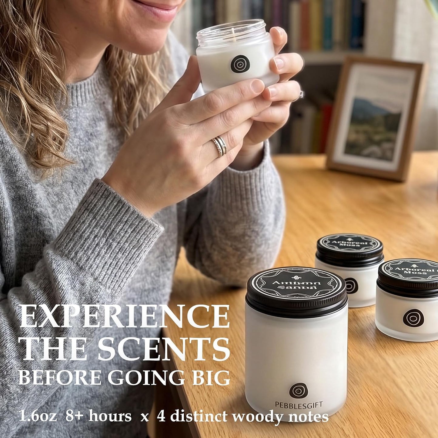 Scent Hunter Woody Scented Candle Gift Set - 4 Pack 6.4oz(1.6 * 4) Natural Soy Wax Candles for Home Scented - Stress Relief & Meditation Forest Fragrance Aromatherapy Candles for Men & Women Gift
