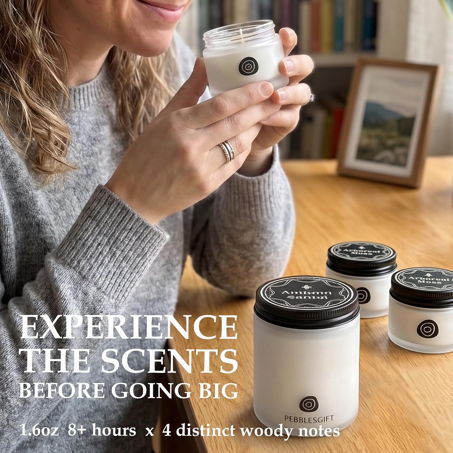 Scent Hunter Woody Scented Candle Gift Set - 4 Pack 6.4oz(1.6 * 4) Natural Soy Wax Candles for Home Scented - Stress Relief & Meditation Forest Fragrance Aromatherapy Candles for Men & Women Gift