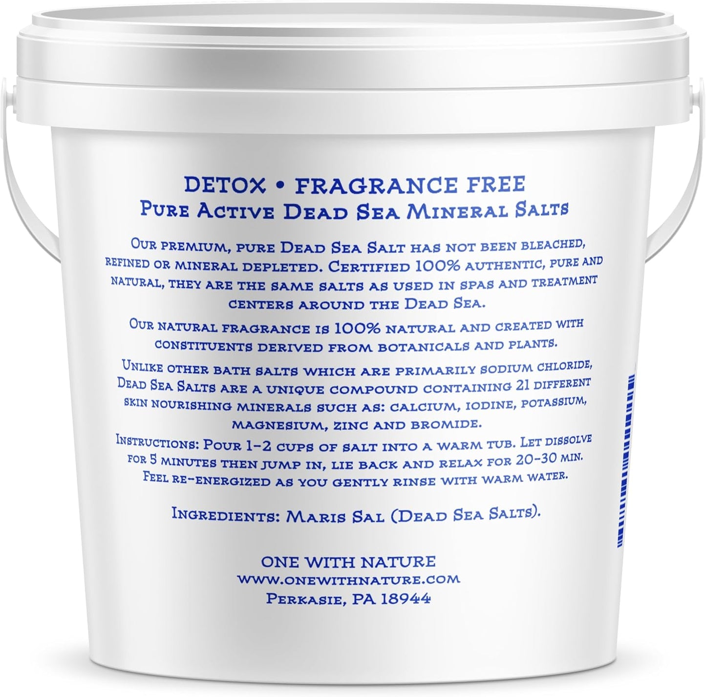 One with Nature 100% Dead Sea Bath Salt for Soaking - 5LB Unscented with High Mineral Content, Magnesium, Sulfur, Zinc, Potassium. Skin Nourishing and Exfoliating. Resealable and Recyclable Container