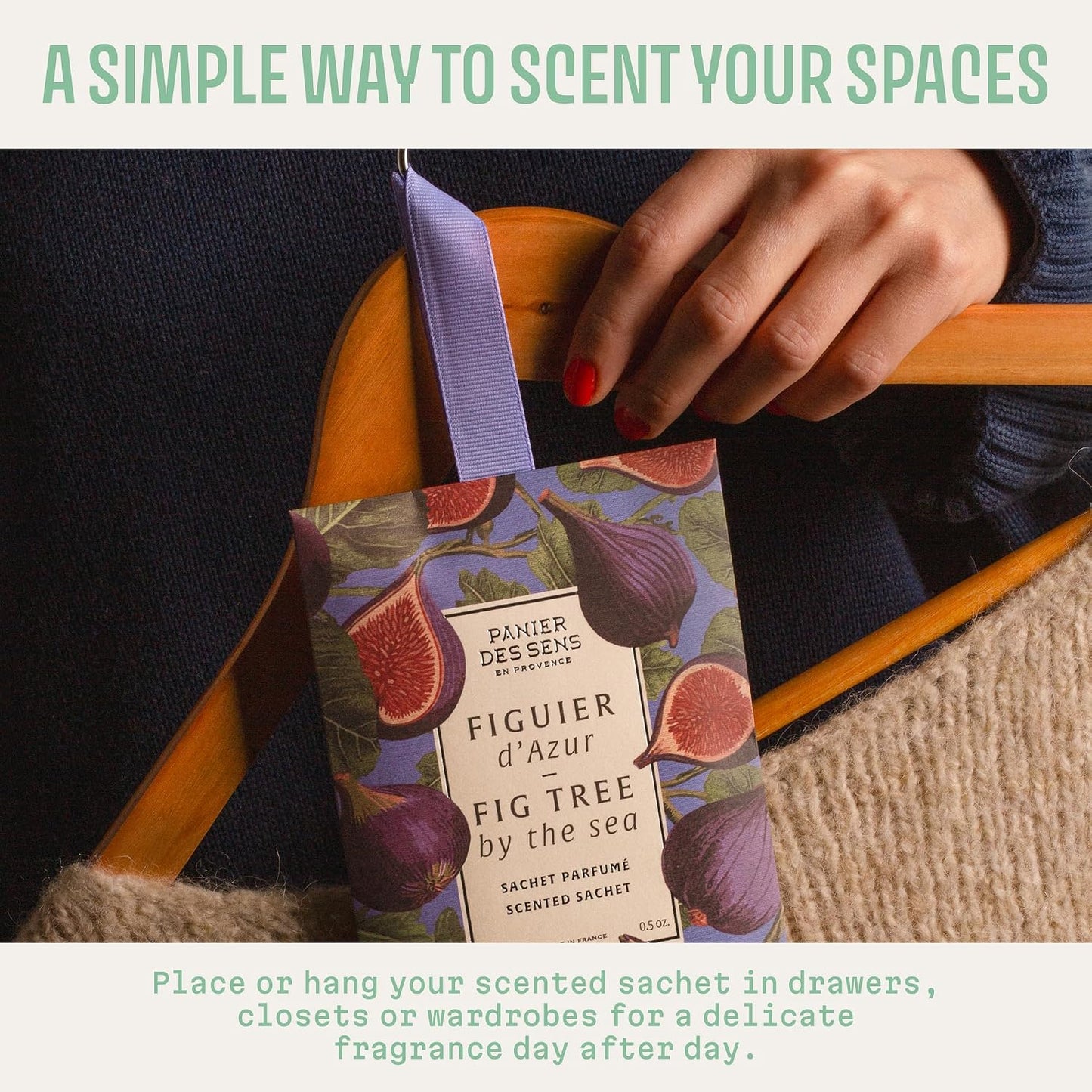 Panier des Sens Mediterranean Fig Scented Sachets, 2-Pack, 1 oz | Made In France Scented Sachets | For Drawers, Closets, Linens & Wardrobes | Long-Lasting Fragrance For Small Spaces