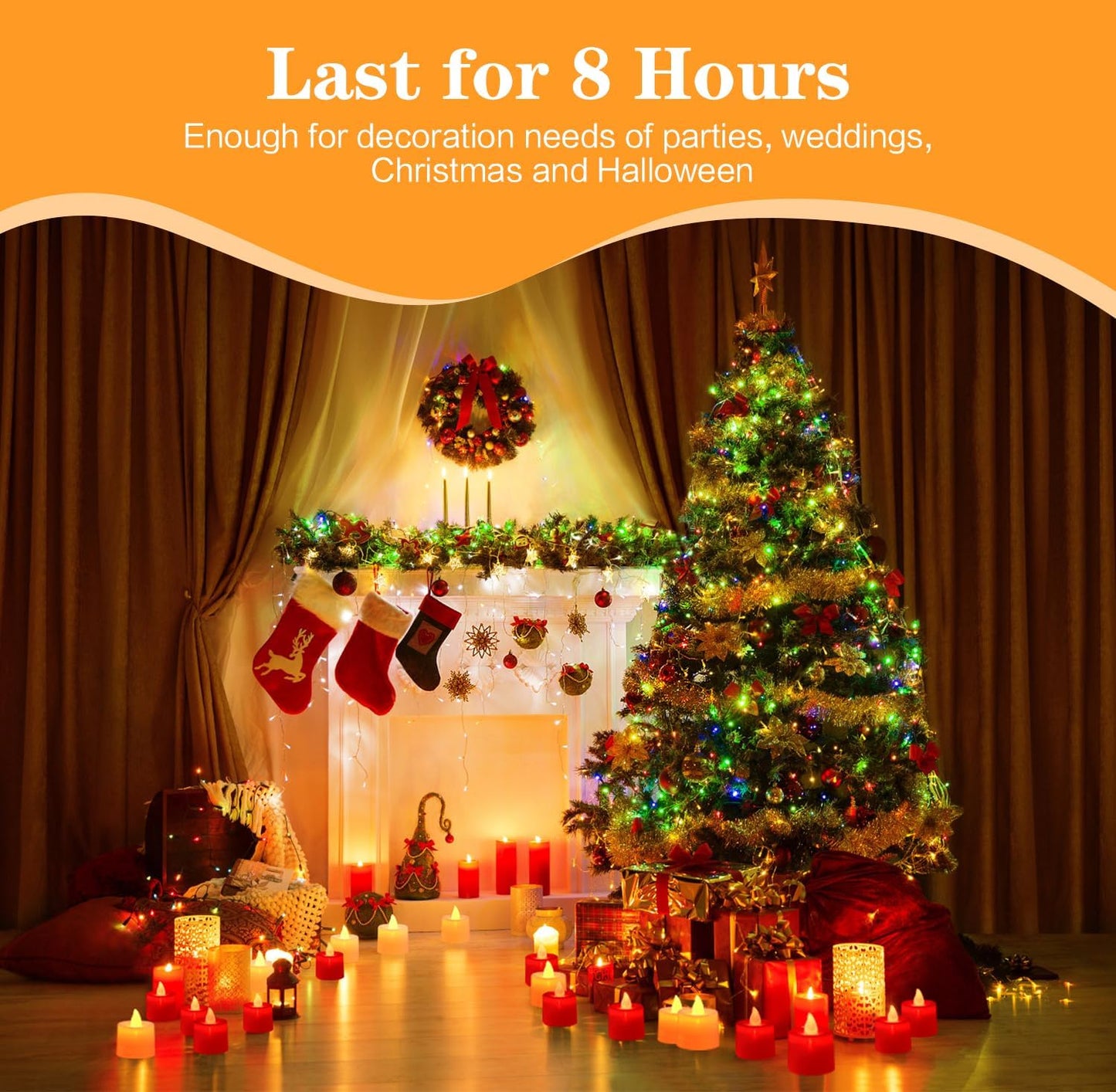 KOABY 25/50/100 Pack Flameless Votive Candles, Last 8H+, Warm Yellow Light, No Timer or Flickering