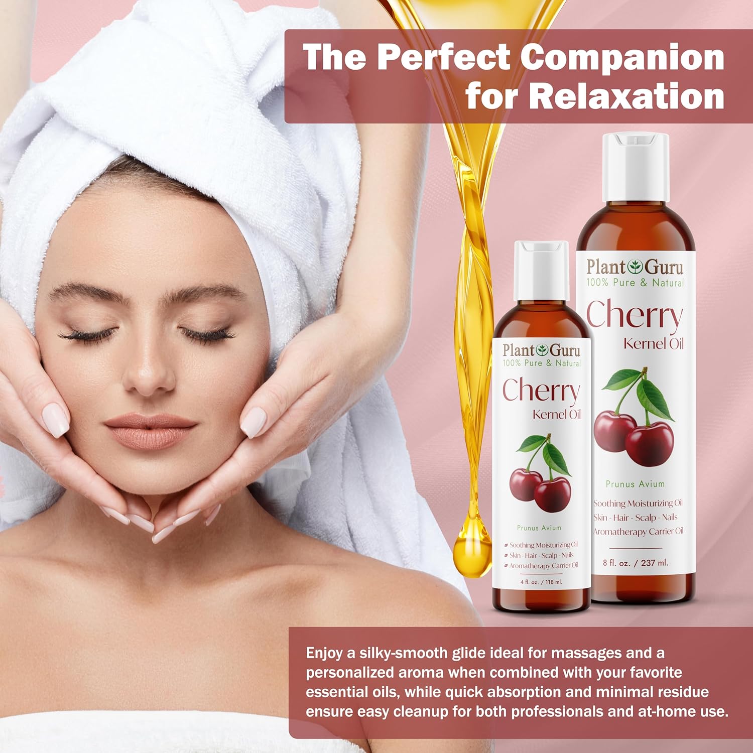 Plant Guru Cherry Kernel Oil 16 fl. oz. Cold Pressed 100% Pure & Natural Carrier – Skin, Face, Body & Hair Growth Moisturizer. Great for DIY Creams, Lotions, and Lip Balms.