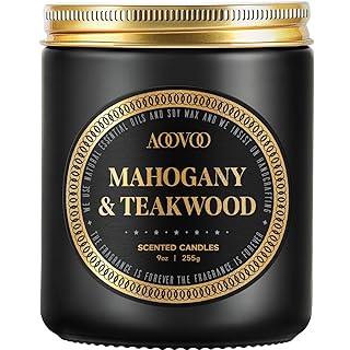 AOOVOO Scented Candles for Men - Mahogany & Teakwood Candles for Home Scented | Soy Candles | Strong Fragranced Masculine Black Candle Gift for Women & Men, 9oz
