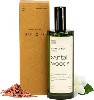 Craft & Kin Premium Santal Woods Room Spray – Long-Lasting Air Freshener for Home – Natural Essential Oil Linen & Pillow Spray – Odor Eliminator Aroma Mist for Bedroom & Washroom – 6.76 oz