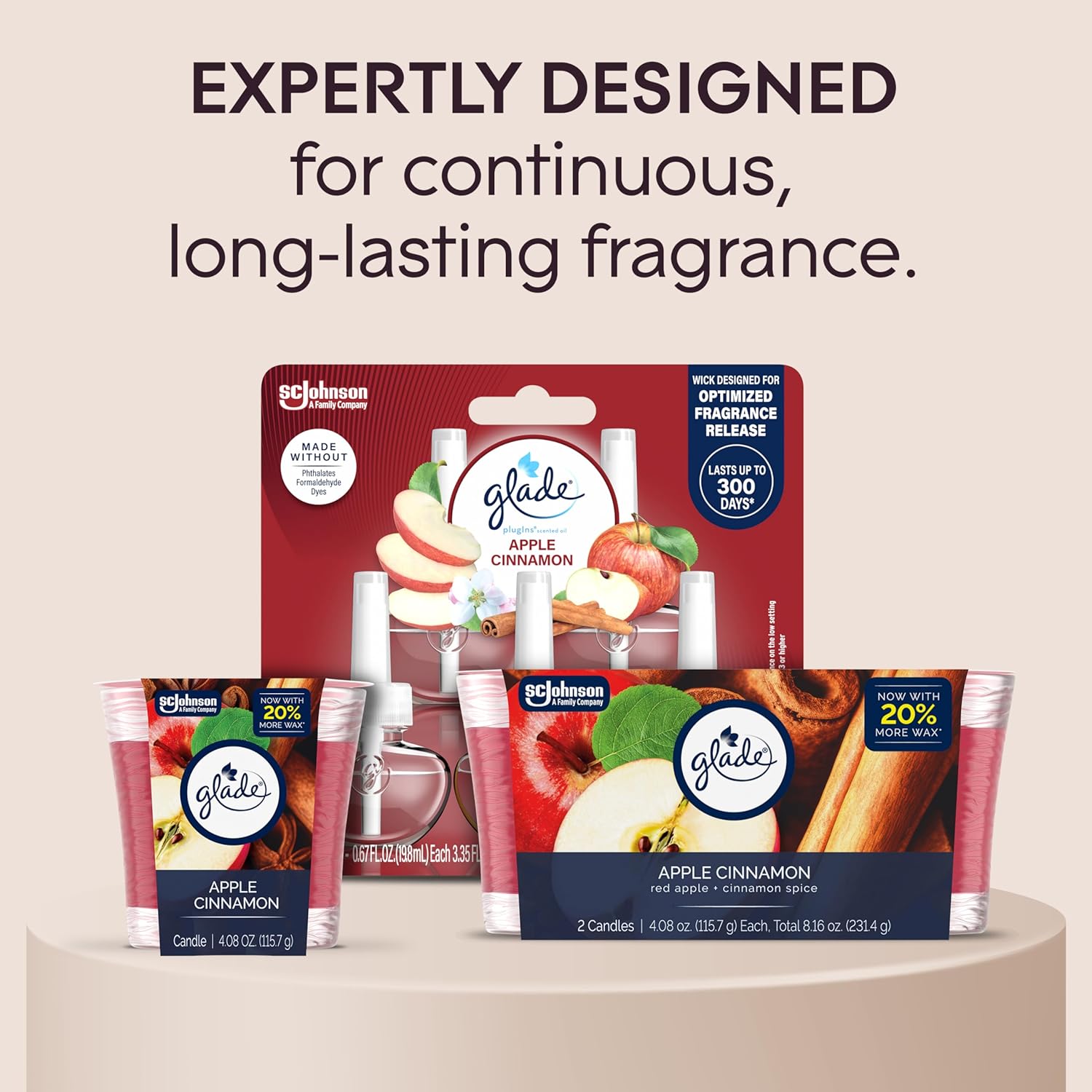 Glade 1-Wick Scented Candle Jar, Apple Cinnamon, Air Freshener Infused with Essential Oils, 4.08 Oz