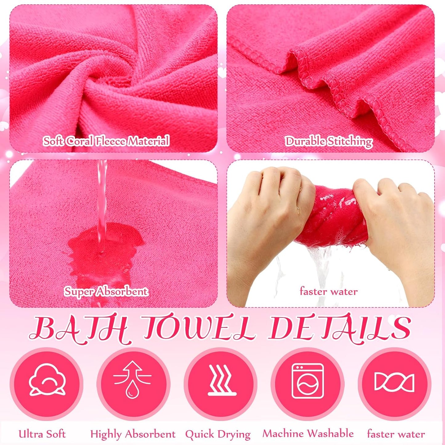 Fanfanwin 12 Pcs Foot Spa Kit for Girls 13.8 x 13.8 x 6.7 Inch Inflatable Foot Care Portable Bath and 12 x 28 Inch Hand Towels Washbasin Salon Towels for Spa Party Sleepover Party Supplies, Rose Red
