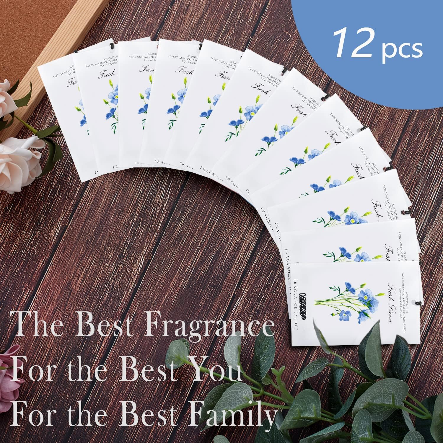 MYARO 12 Packs Linen and 12 pcs Jasmine Scented Sachets for Drawer and Closet, Long-Lasting Sachets Bags Air Freshener Fresh Scents, Potpourri Bags Home Fragrance Sachet for Lover